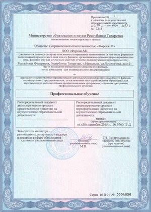 Приложение №1 к лицензии — профессиональное обучение