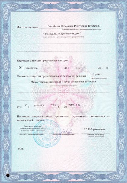 Лицензия — вторая страница